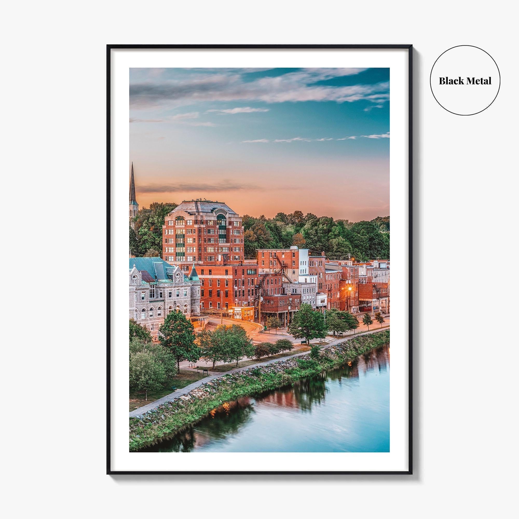 Augusta Skyline Fine Art Photo Print, Maine, Kennebec River, USA Wall Decor Poster