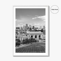 Kansas City Skyline Black and White Fine Art Photo Print, Missouri Union Station Poster