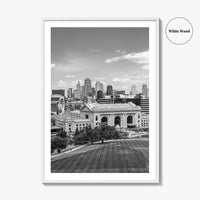 Kansas City Skyline Black and White Fine Art Photo Print, Missouri Union Station Poster