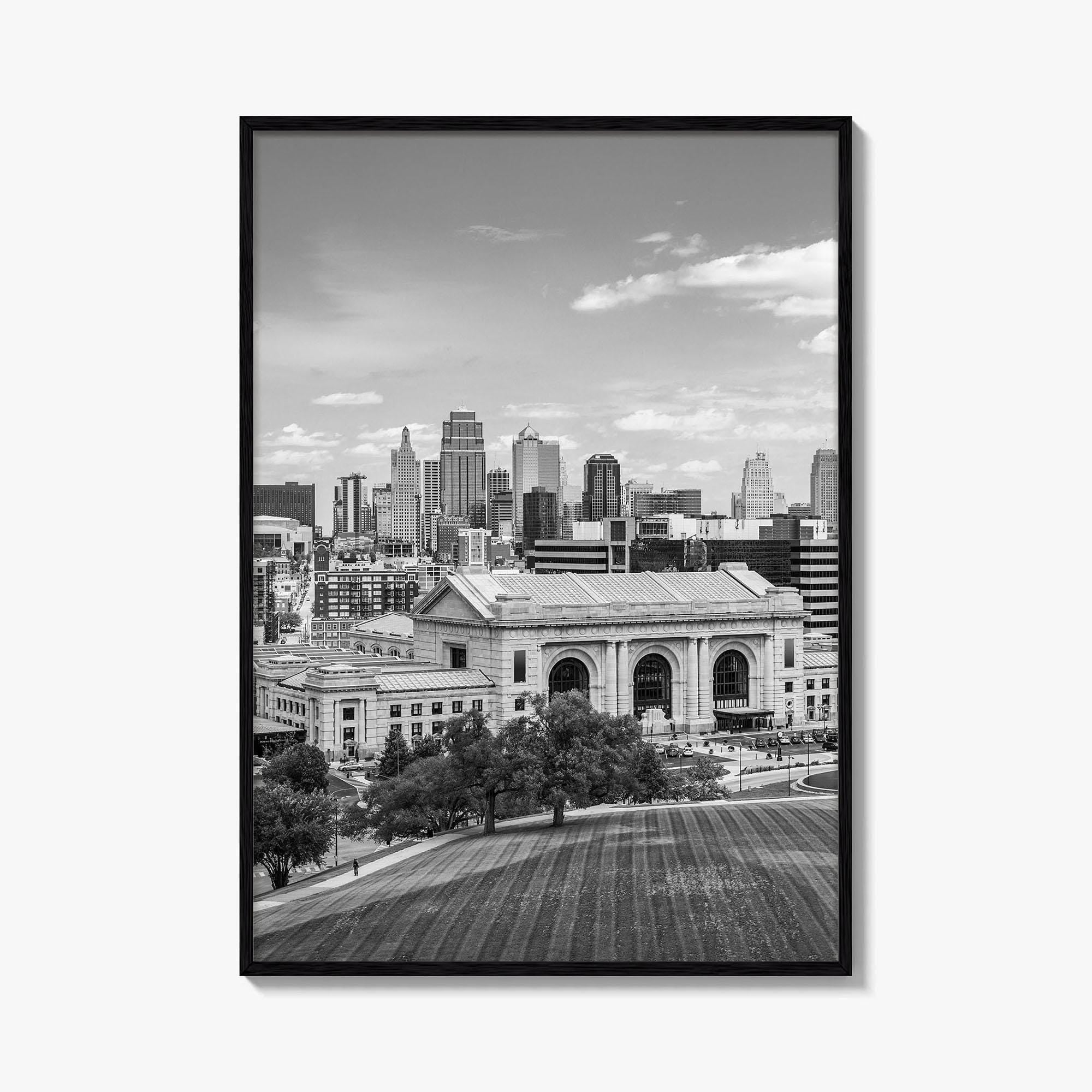 Kansas City Skyline Black and White Fine Art Photo Print, Missouri Union Station Poster