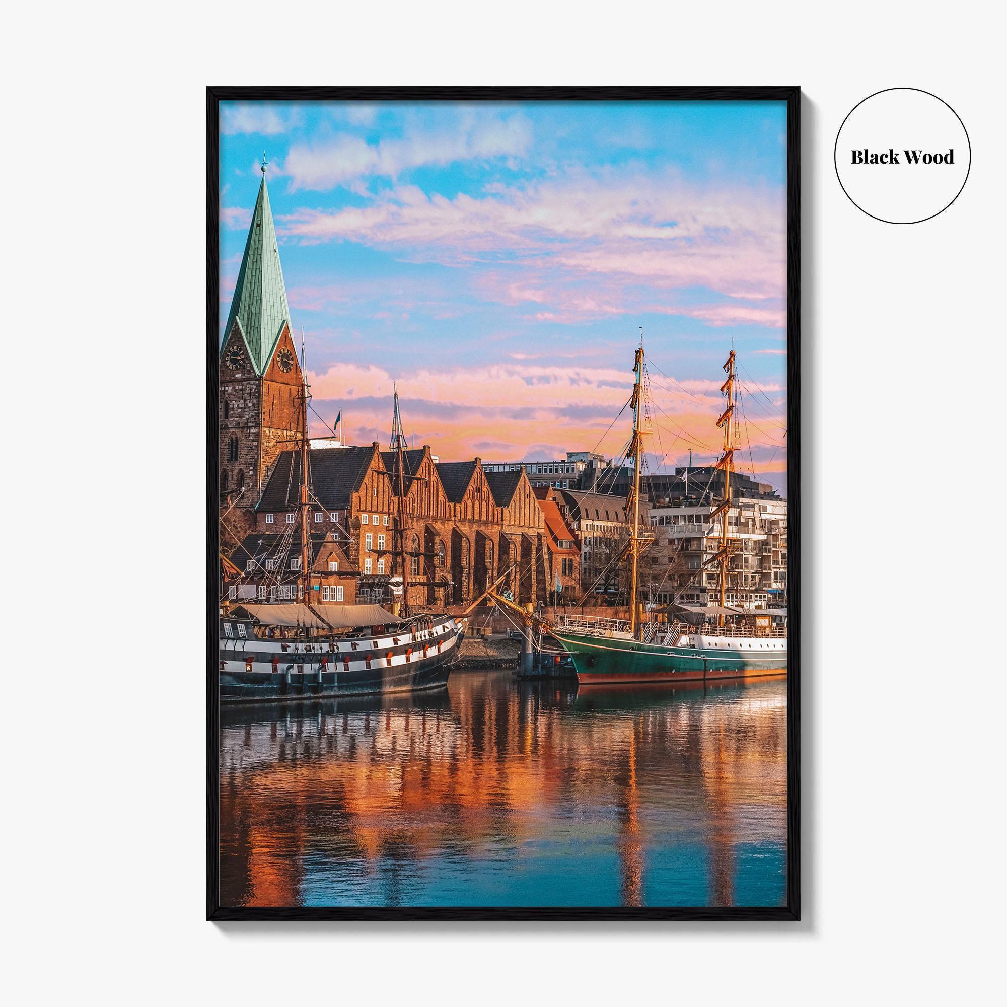 Bremen Fine Art Photo Print, Weser River, Schlachte Promenade, Tall Ships, Germany Poster