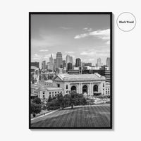 Kansas City Skyline Black and White Fine Art Photo Print, Missouri Union Station Poster