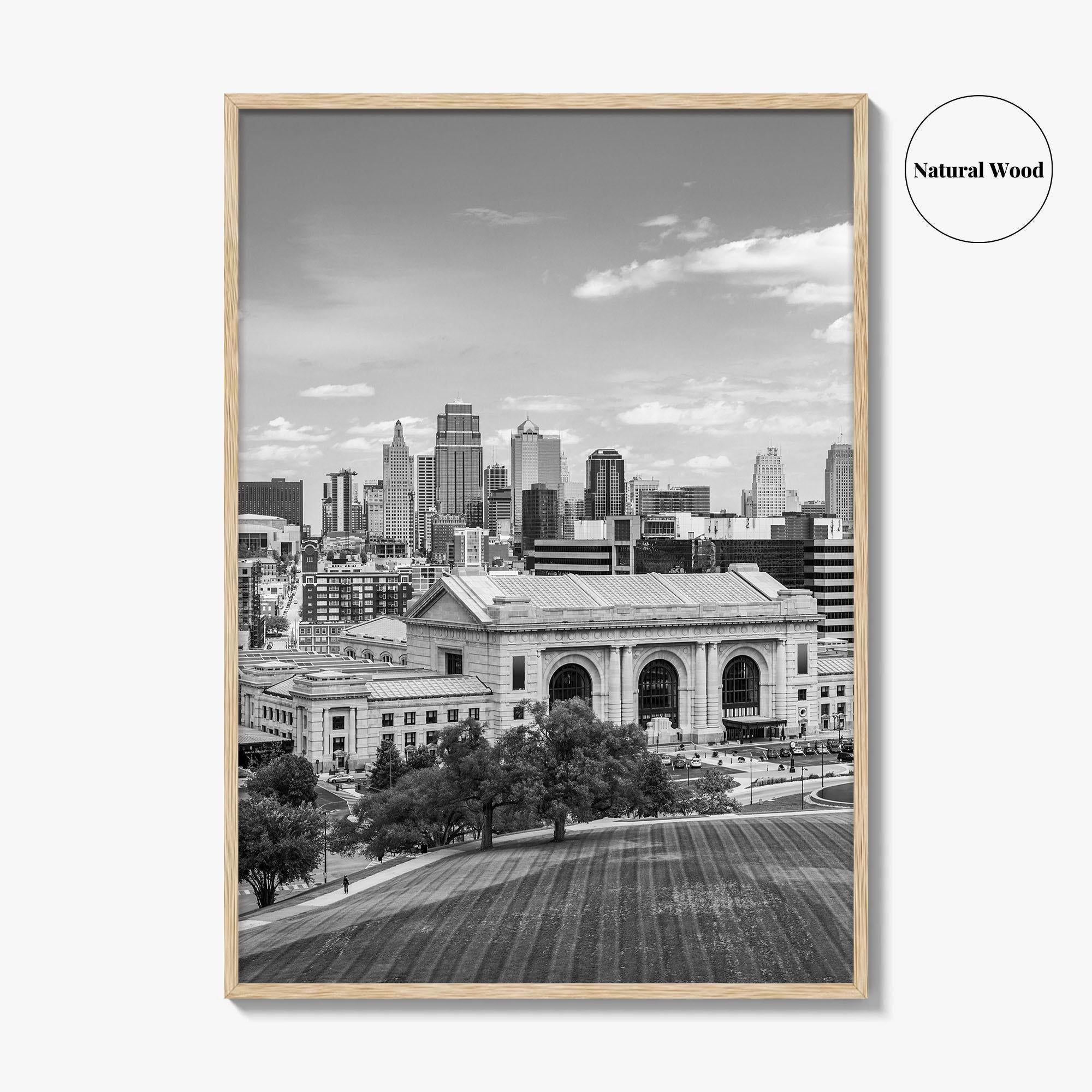 Kansas City Skyline Black and White Fine Art Photo Print, Missouri Union Station Poster