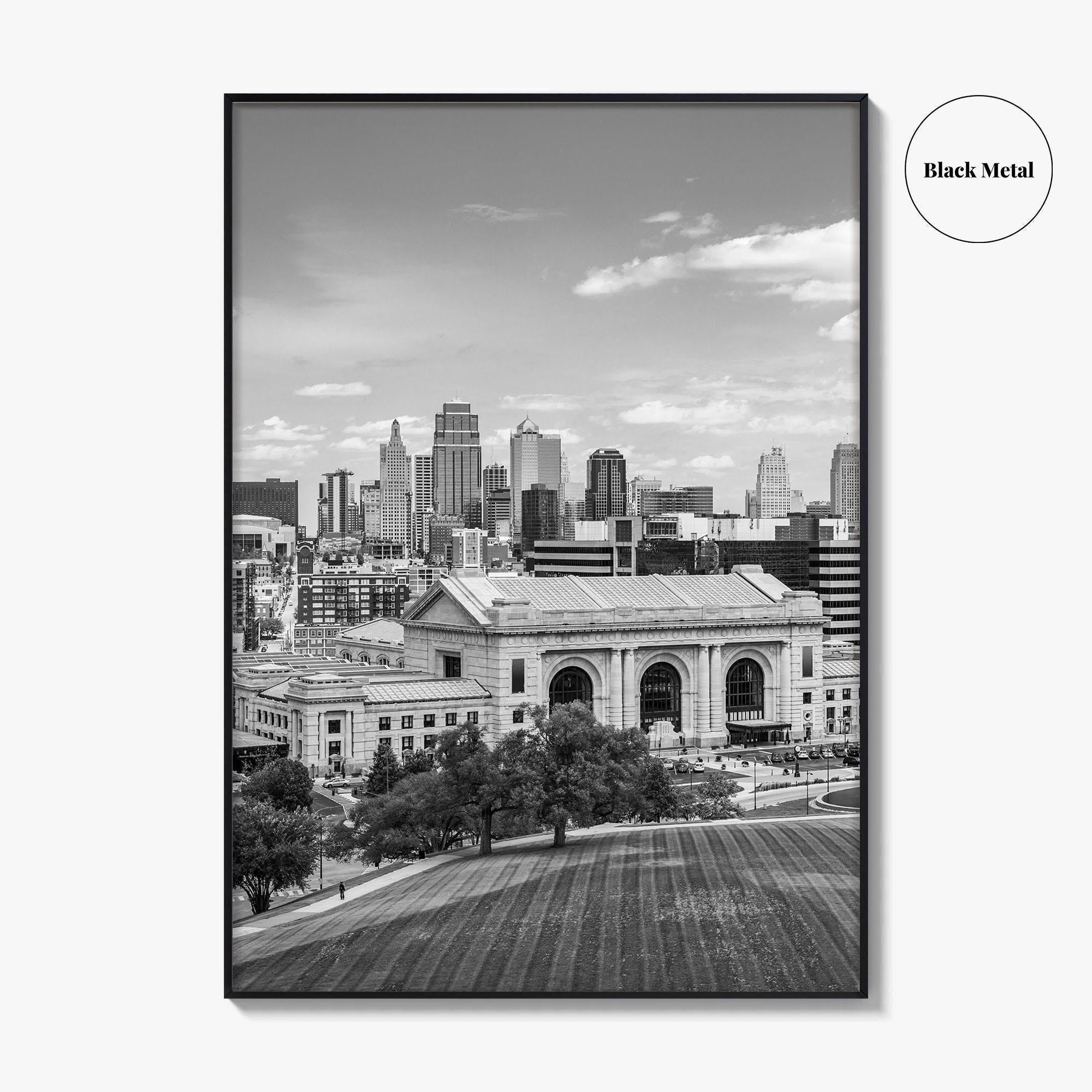 Kansas City Skyline Black and White Fine Art Photo Print, Missouri Union Station Poster