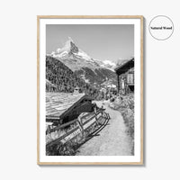 Zermatt Black and White Fine Art Photo Print, Matterhorn Swiss Alps Poster