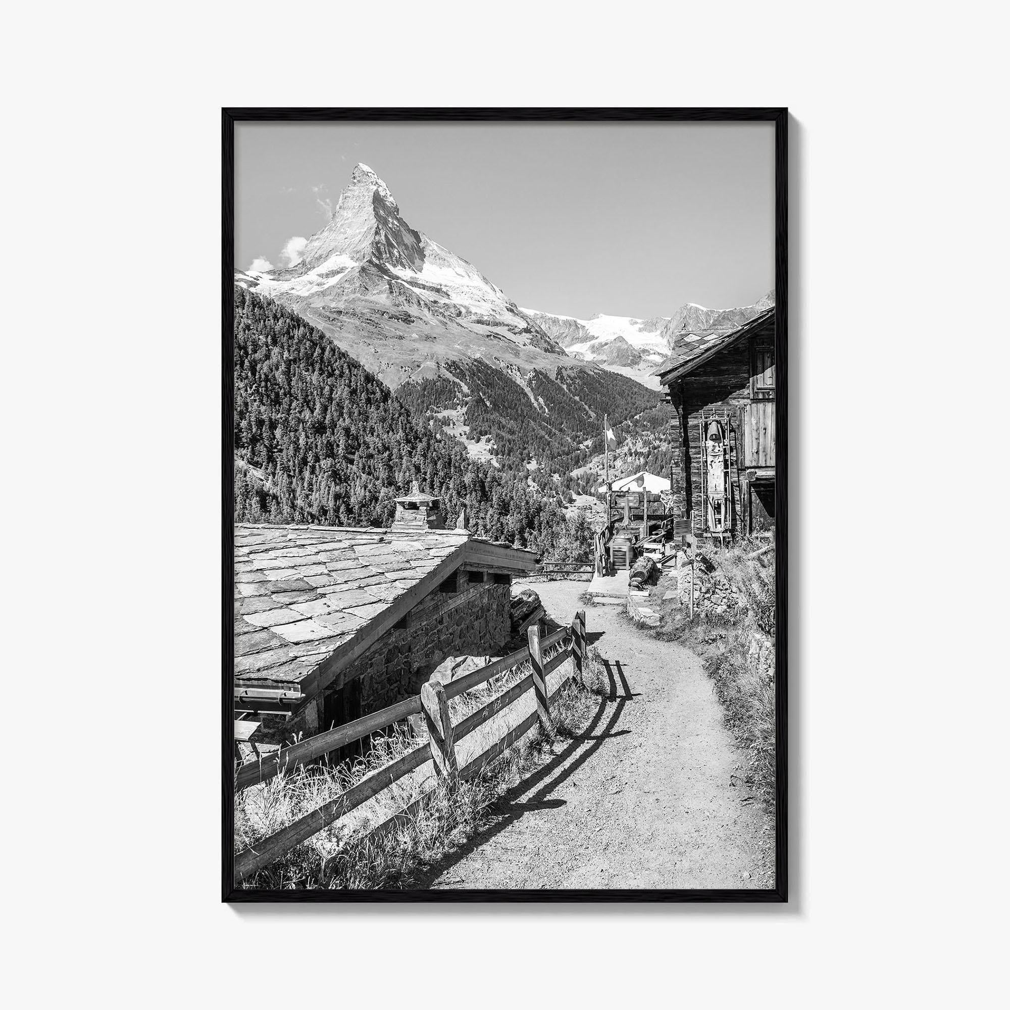 Zermatt Black and White Fine Art Photo Print, Matterhorn Swiss Alps Poster
