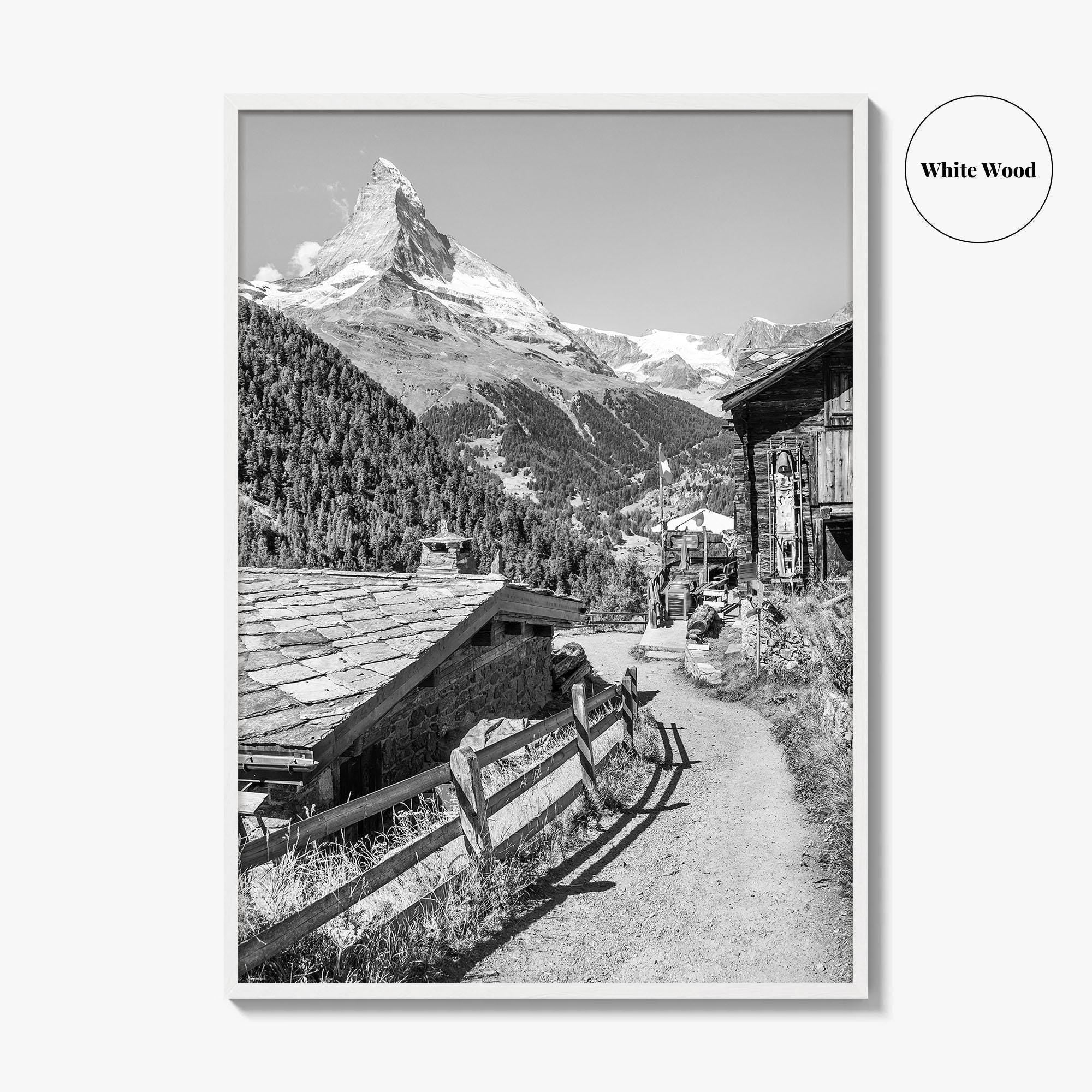 Zermatt Black and White Fine Art Photo Print, Matterhorn Swiss Alps Poster