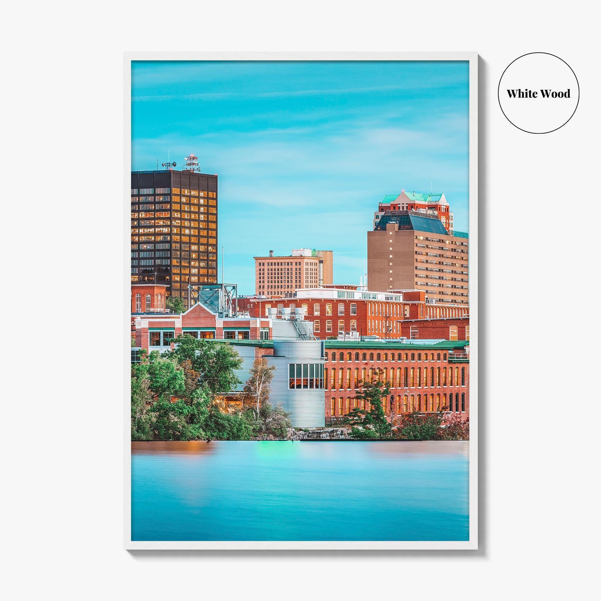 Manchester New Hampshire Skyline Fine Art Photo Print, Merrimack River Wall Decor Poster