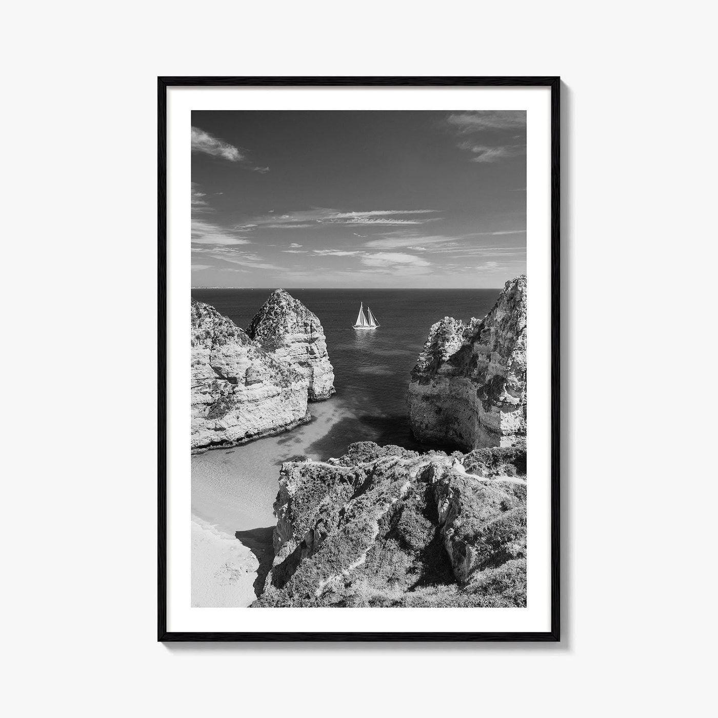 Algarve Black and White Fine Art Photo Print, Lagos Portugal Bay Poster