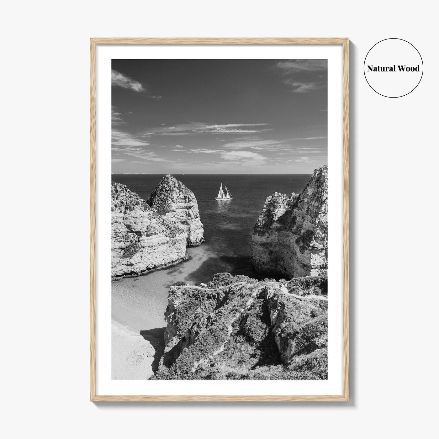 Algarve Black and White Fine Art Photo Print, Lagos Portugal Bay Poster