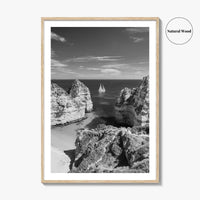 Algarve Black and White Fine Art Photo Print, Lagos Portugal Bay Poster