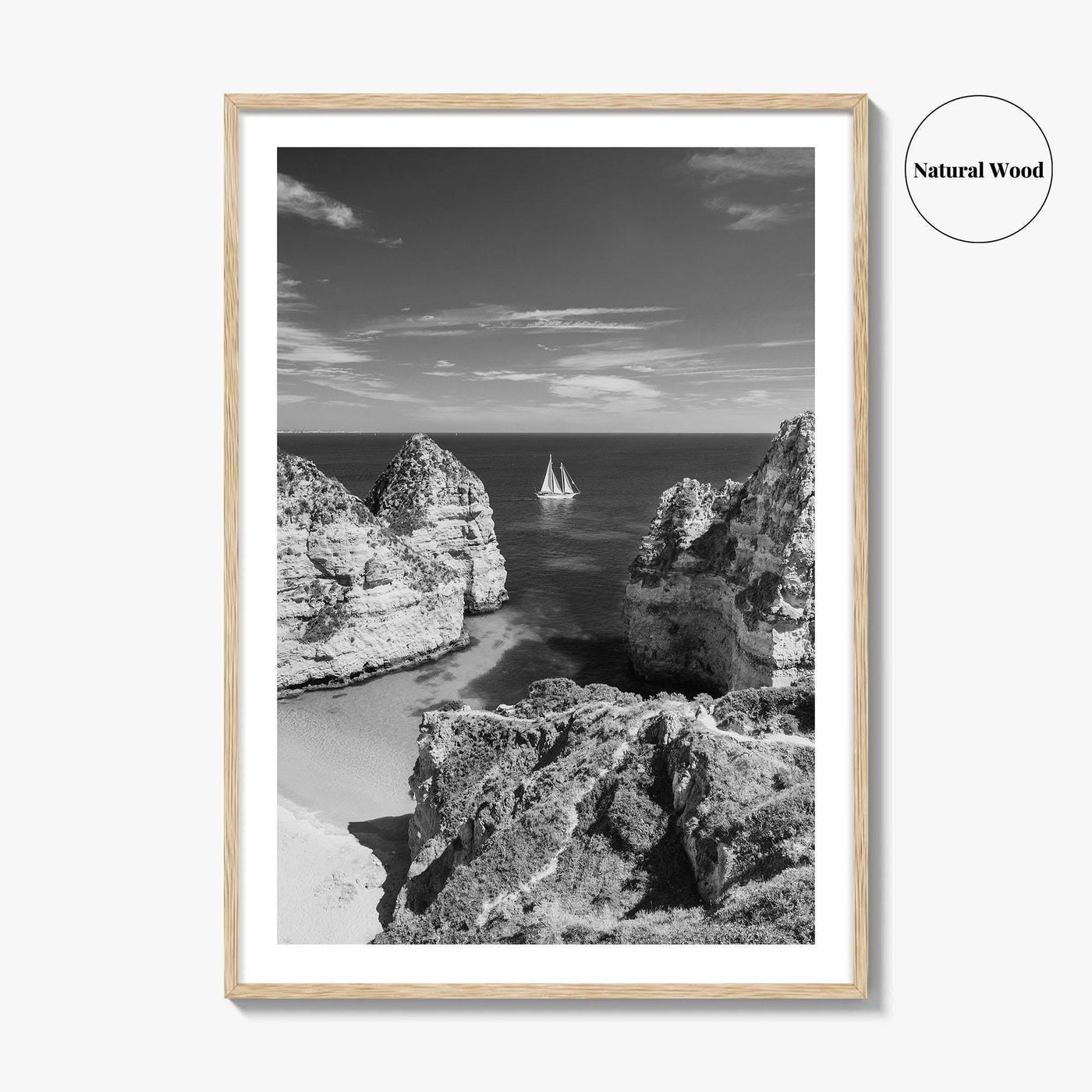 Algarve Black and White Fine Art Photo Print, Lagos Portugal Bay Poster