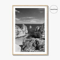 Algarve Black and White Fine Art Photo Print, Lagos Portugal Bay Poster