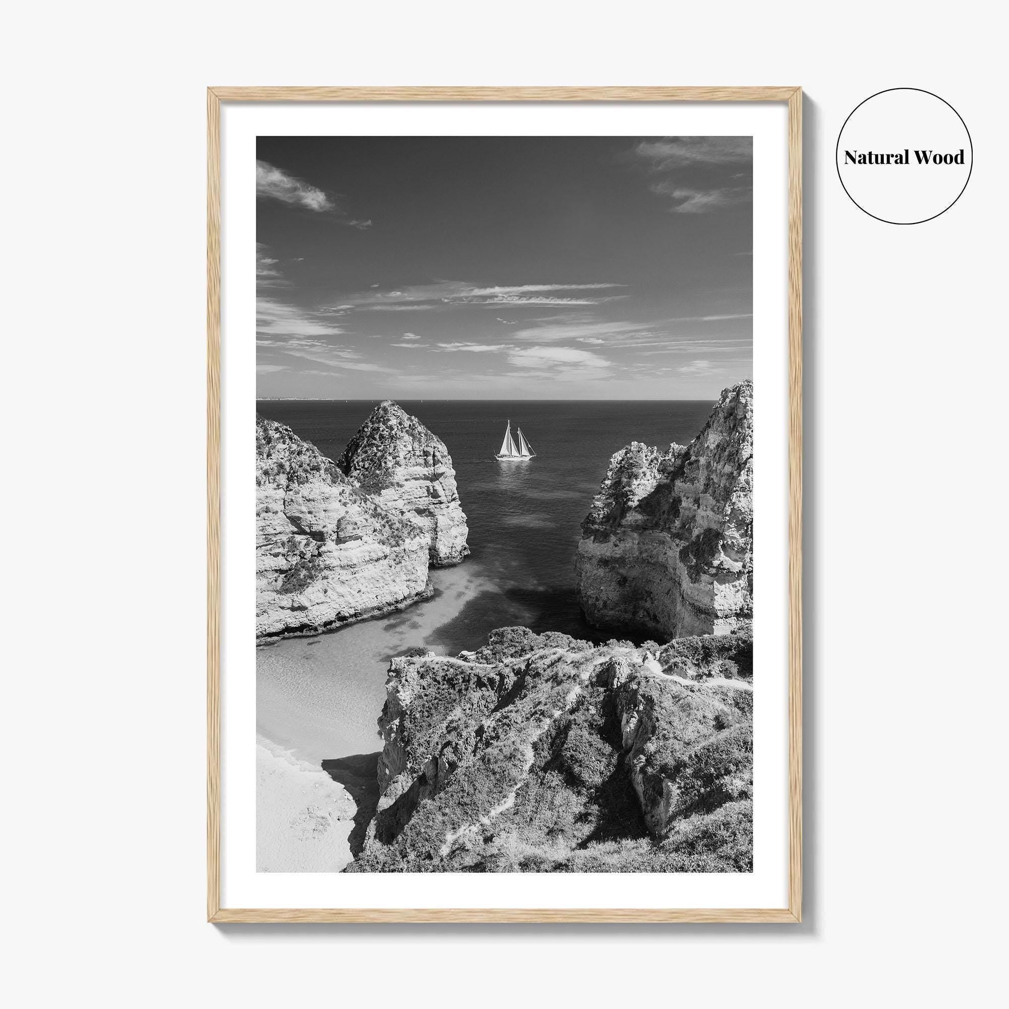 Algarve Black and White Fine Art Photo Print, Lagos Portugal Bay Poster