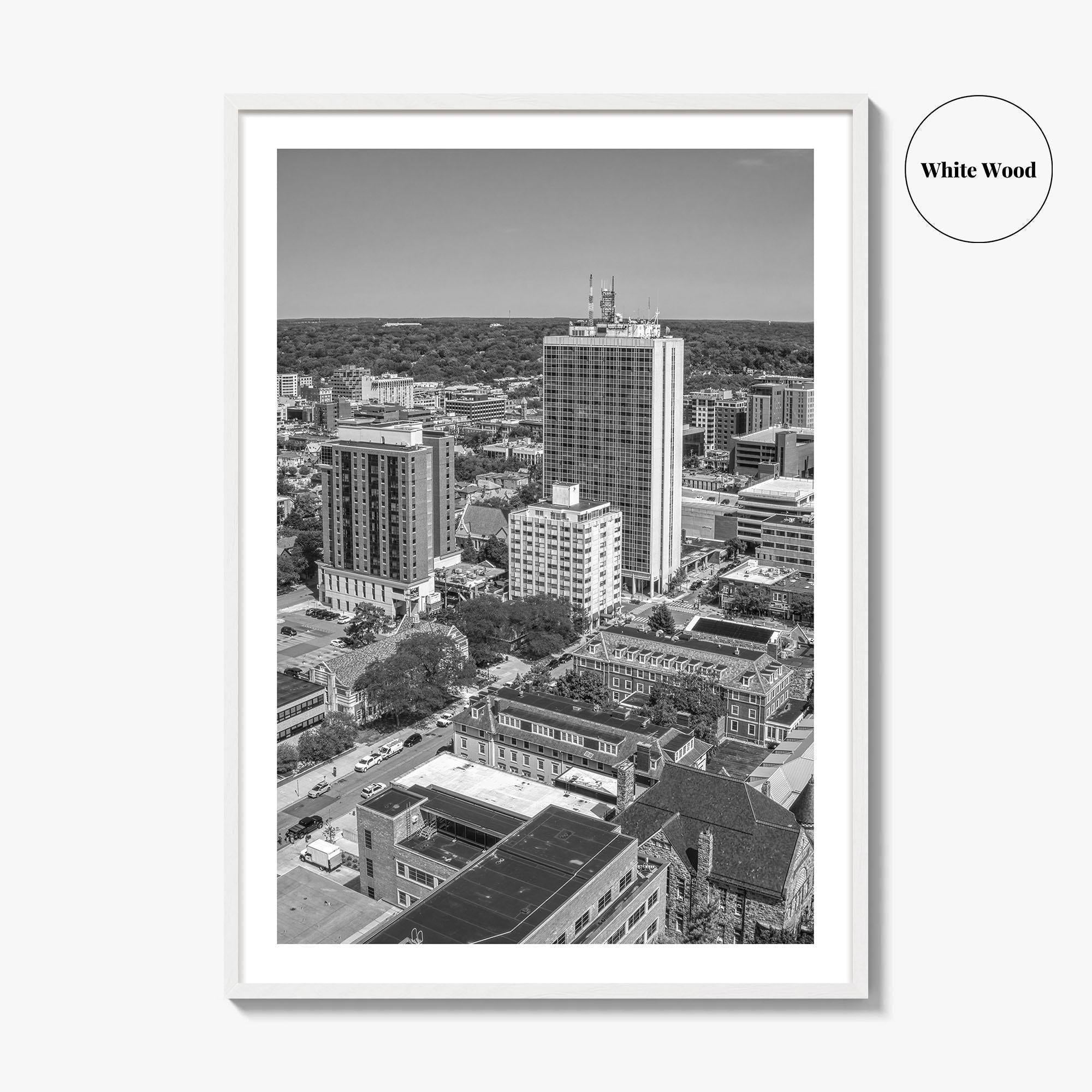Ann Arbor Skyline Black and White Fine Art Photo Print, Michigan Poster