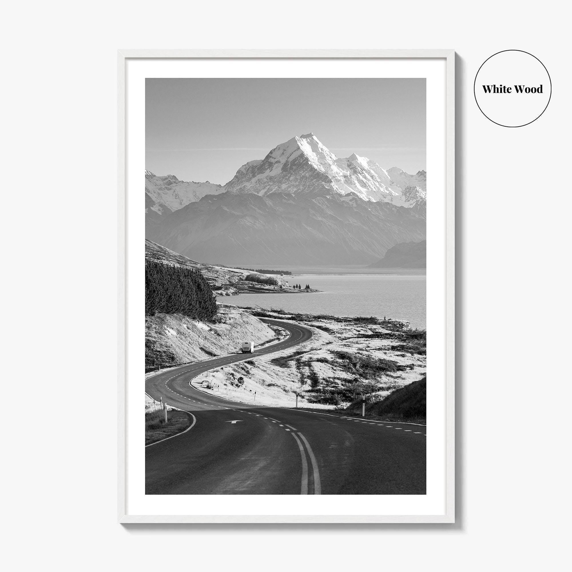 Aoraki Mount Cook Black and White Fine Art Photo Print, New Zealand, South Island