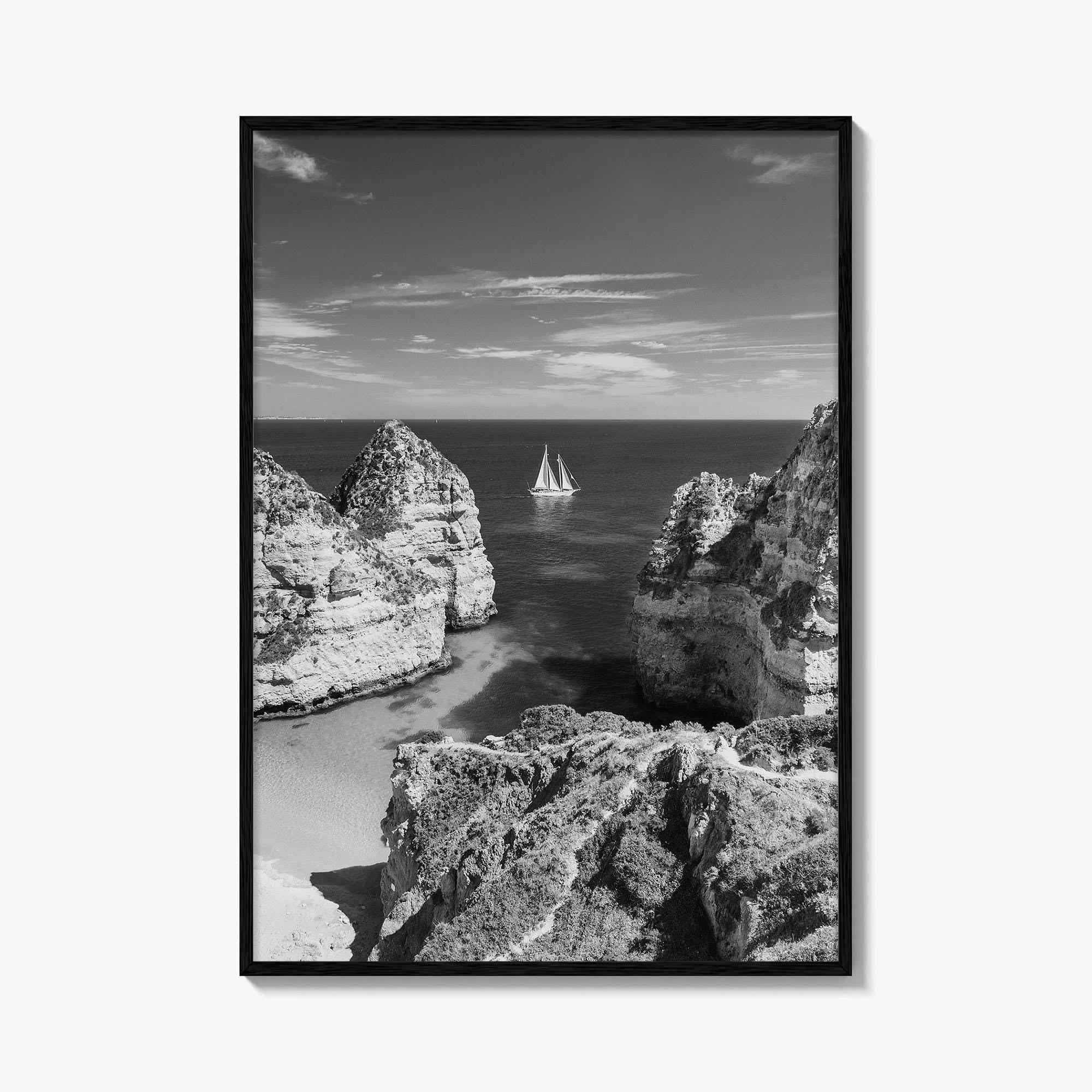 Algarve Black and White Fine Art Photo Print, Lagos Portugal Bay Poster