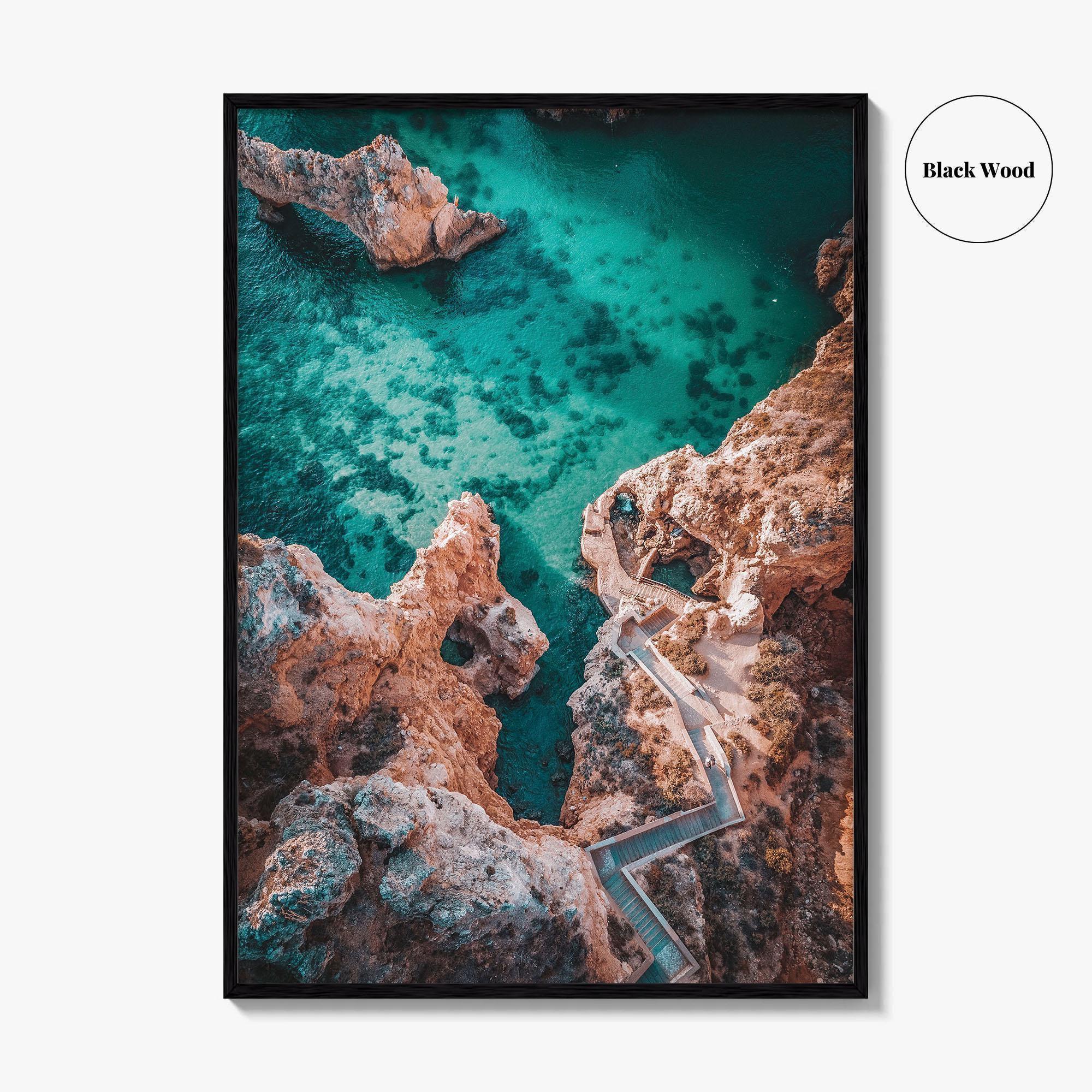 Algarve Portugal Fine Art Photo Print, Coastline Cliffs Ocean, Stairway To Sea, Poster