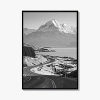 Aoraki Mount Cook Black and White Fine Art Photo Print, New Zealand, South Island