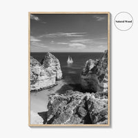 Algarve Black and White Fine Art Photo Print, Lagos Portugal Bay Poster
