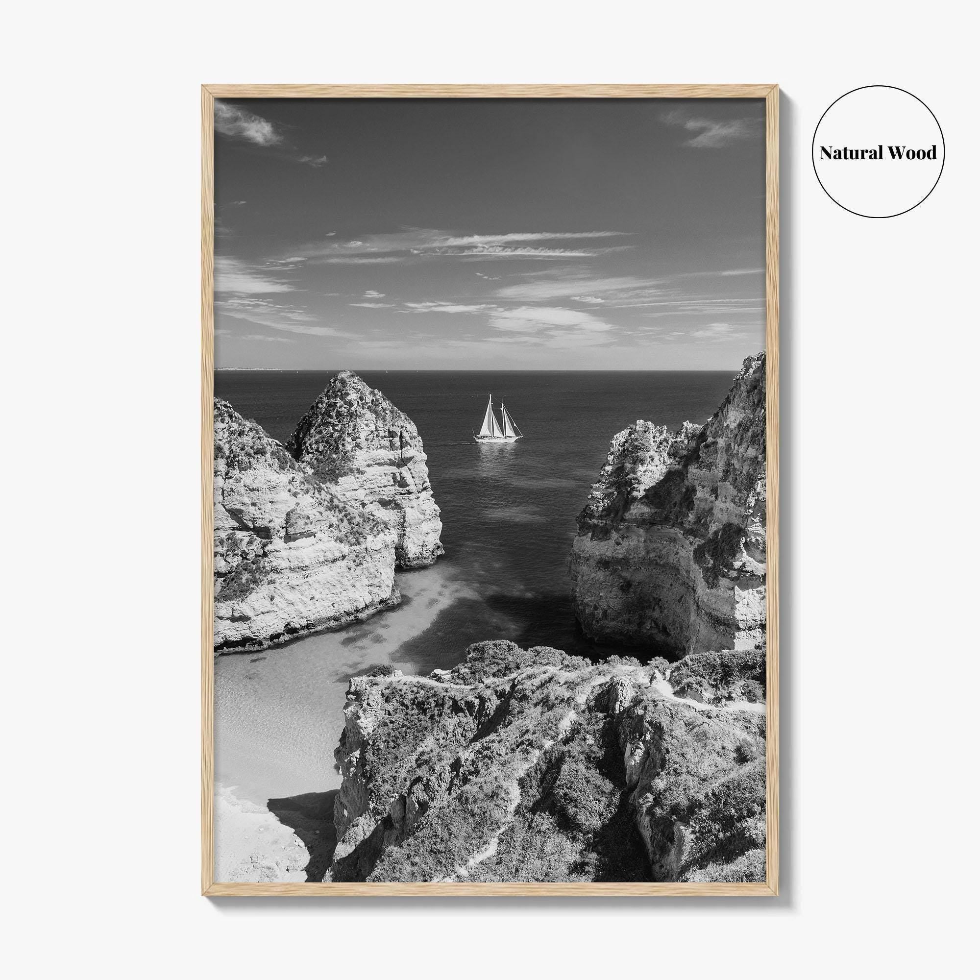 Algarve Black and White Fine Art Photo Print, Lagos Portugal Bay Poster