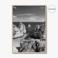 Algarve Black and White Fine Art Photo Print, Lagos Portugal Bay Poster
