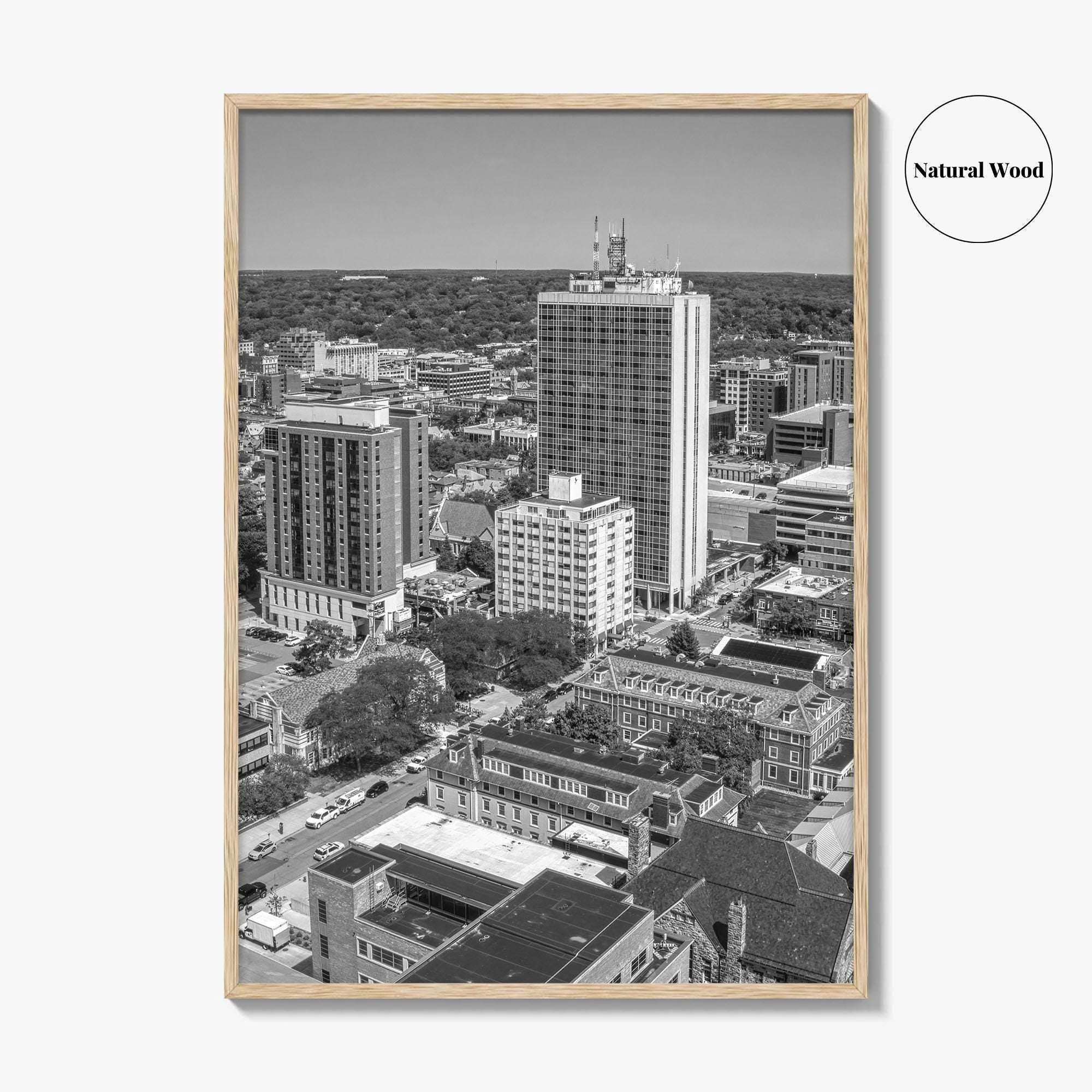 Ann Arbor Skyline Black and White Fine Art Photo Print, Michigan Poster