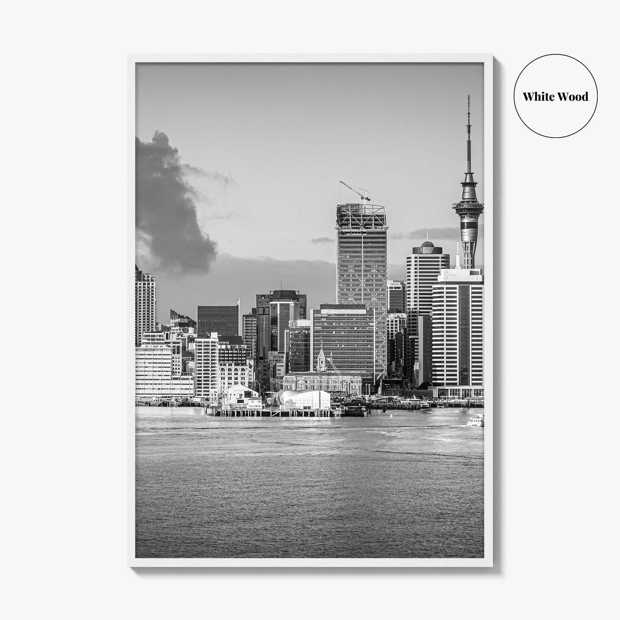 Auckland Skyline Black and White Fine Art Photo Print, New Zealand Wall Decor, Poster