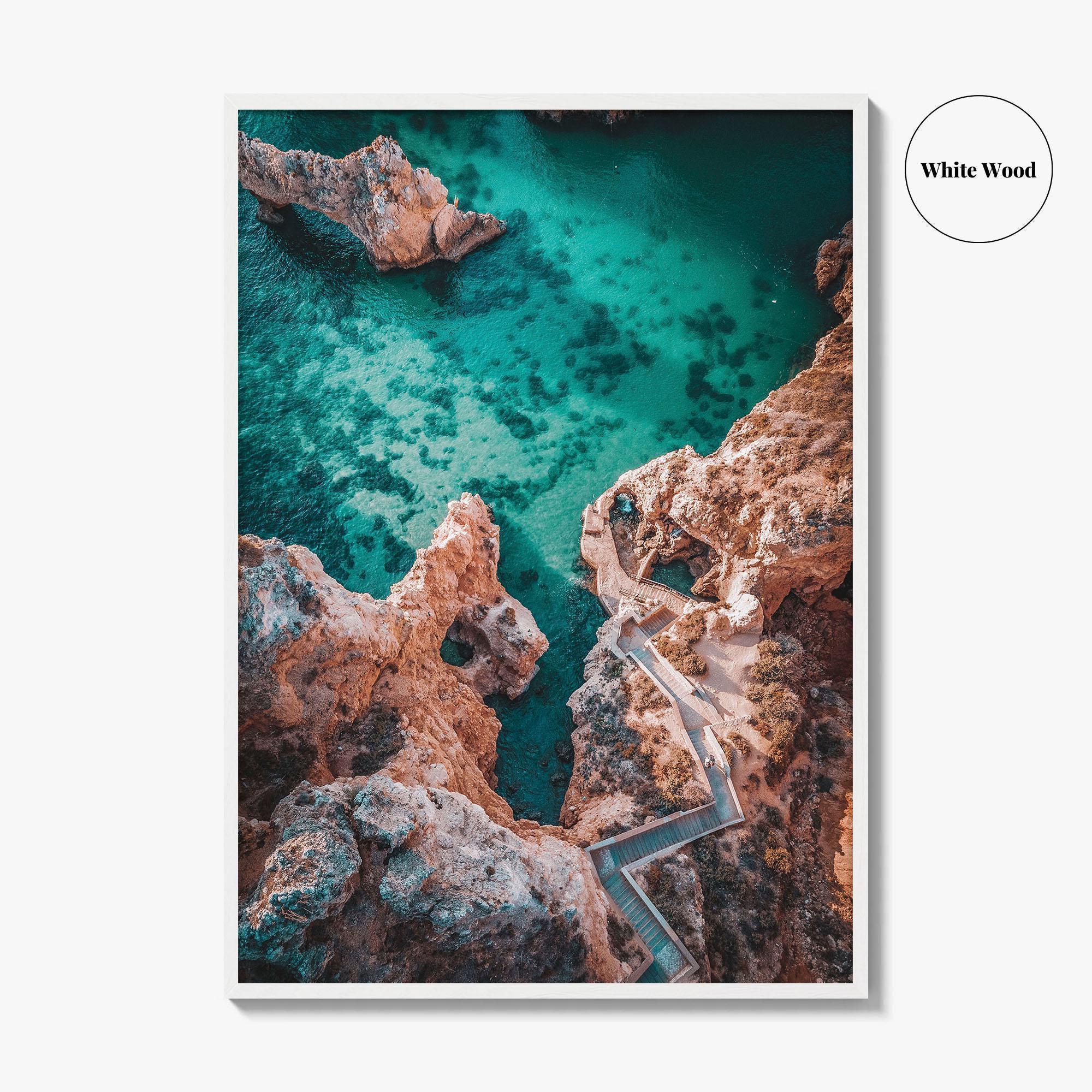 Algarve Portugal Fine Art Photo Print, Coastline Cliffs Ocean, Stairway To Sea, Poster