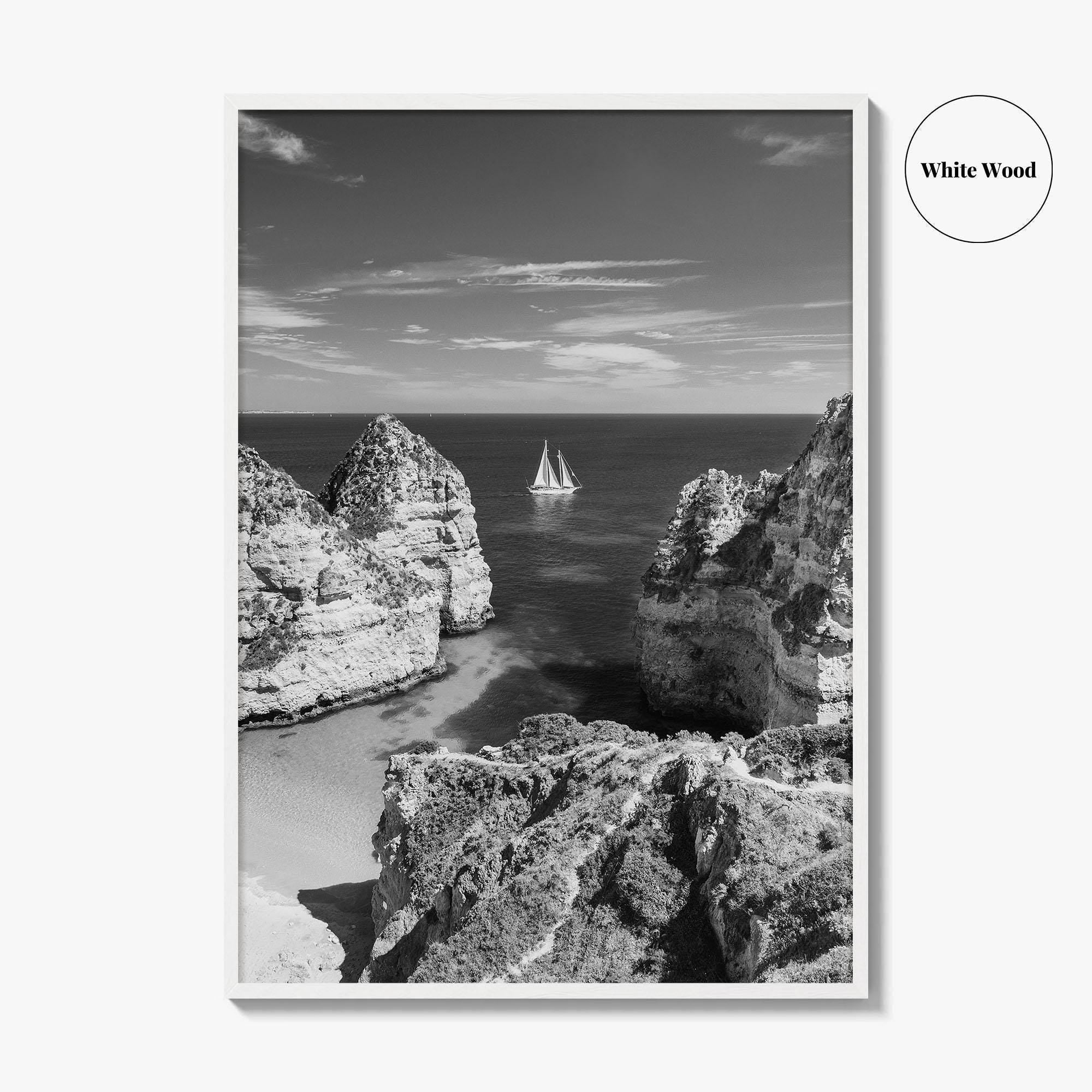Algarve Black and White Fine Art Photo Print, Lagos Portugal Bay Poster