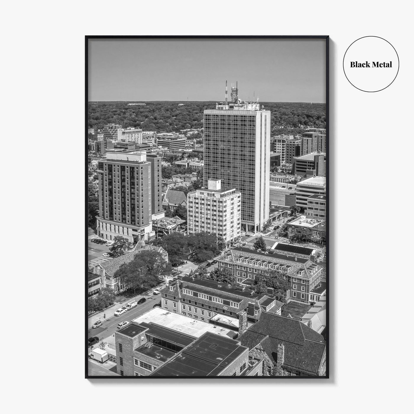 Ann Arbor Skyline Black and White Fine Art Photo Print, Michigan Poster