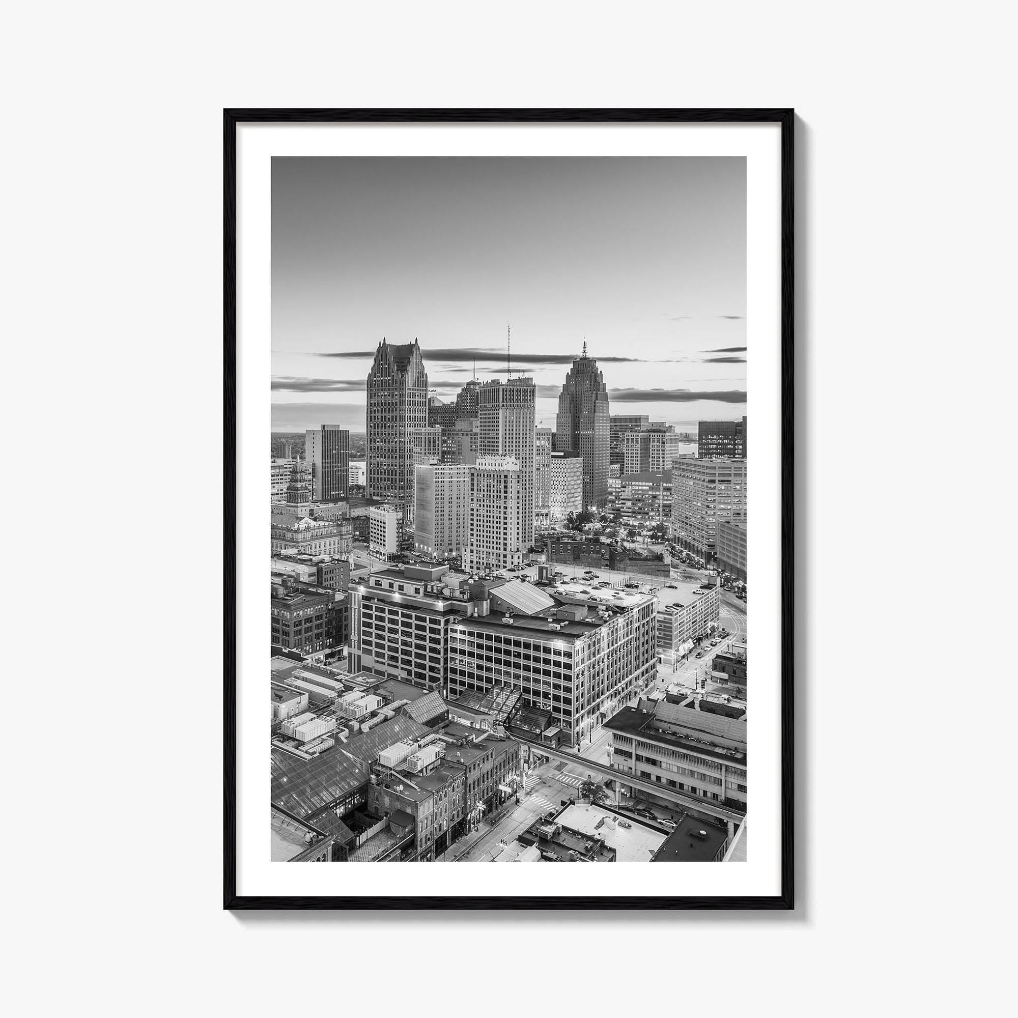 Detroit Skyline Black and White Fine Art Photo Print, Downtown Wall Poster, Michigan USA