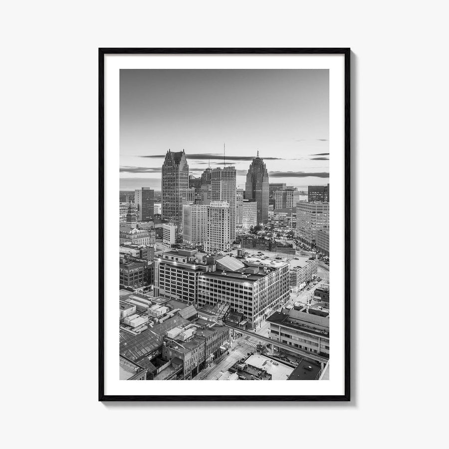 Detroit Skyline Black and White Fine Art Photo Print, Downtown Wall Poster, Michigan USA