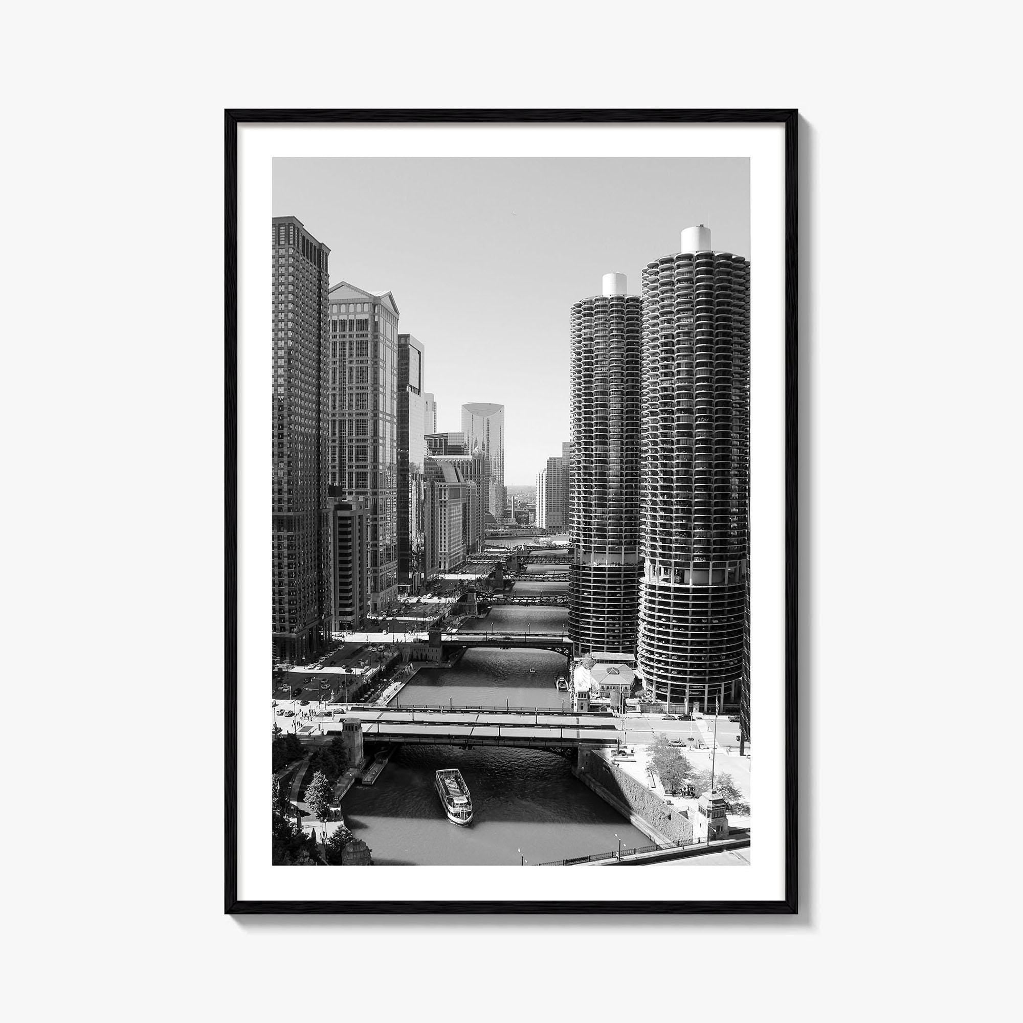 Chicago Black and White Fine Art Photo Print, Chicago River, Illinois Wall Poster