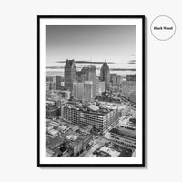 Detroit Skyline Black and White Fine Art Photo Print, Downtown Wall Poster, Michigan USA