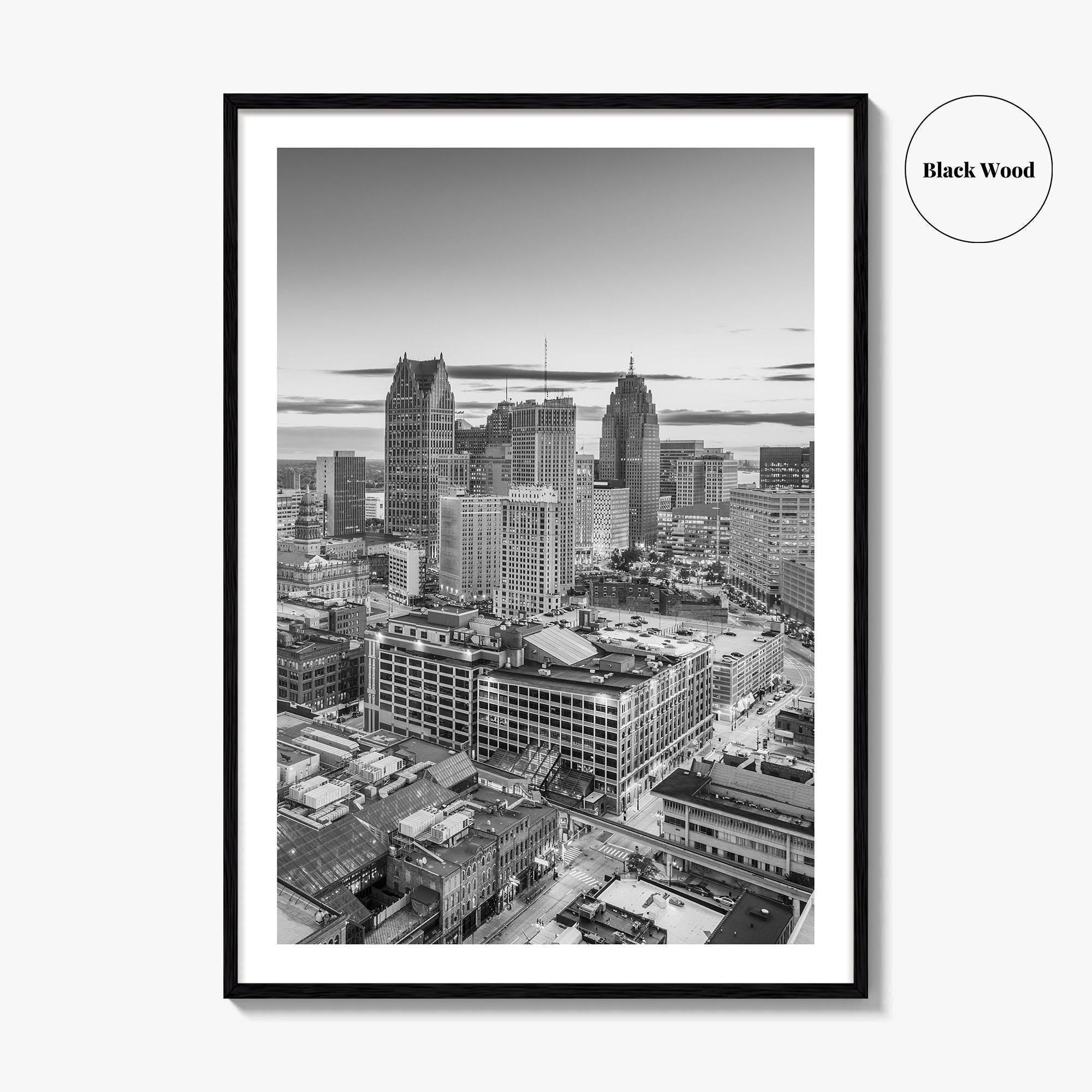 Detroit Skyline Black and White Fine Art Photo Print, Downtown Wall Poster, Michigan USA