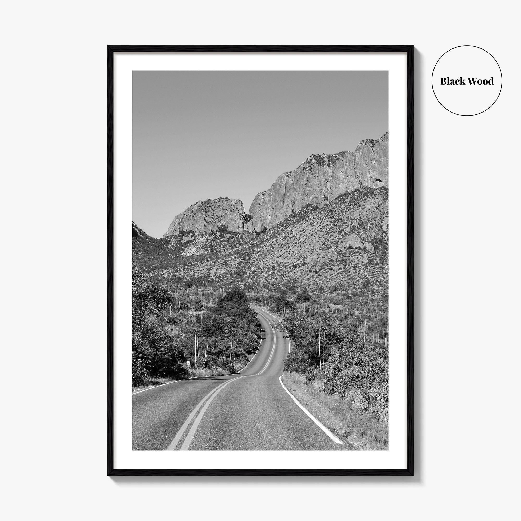 Big Bend National Park Black and White Fine Art Photo Print, Texas Road Poster