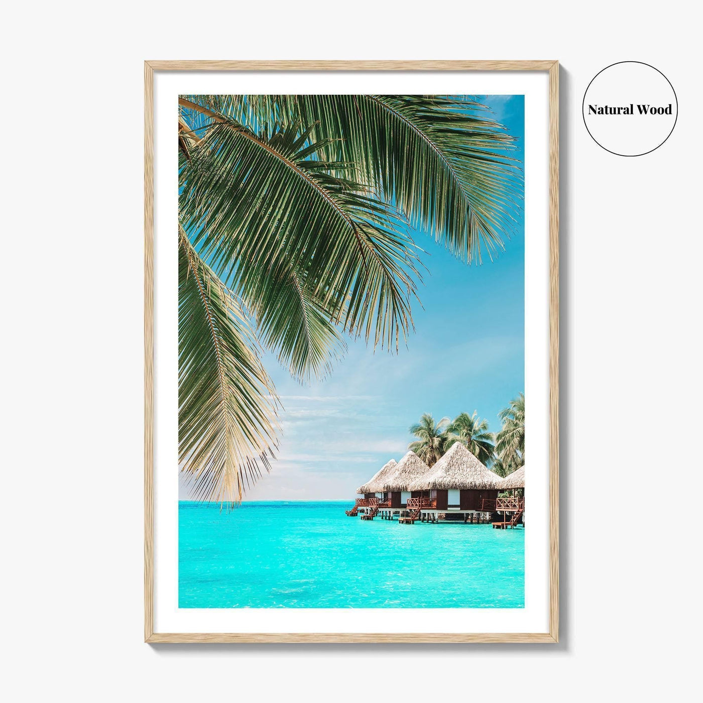 Fiji Fine Art Photo Print, Palm Leaves, Overwater Bungalows, Mamanuca Islands, Wall Poster