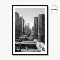 Chicago Black and White Fine Art Photo Print, Chicago River, Illinois Wall Poster