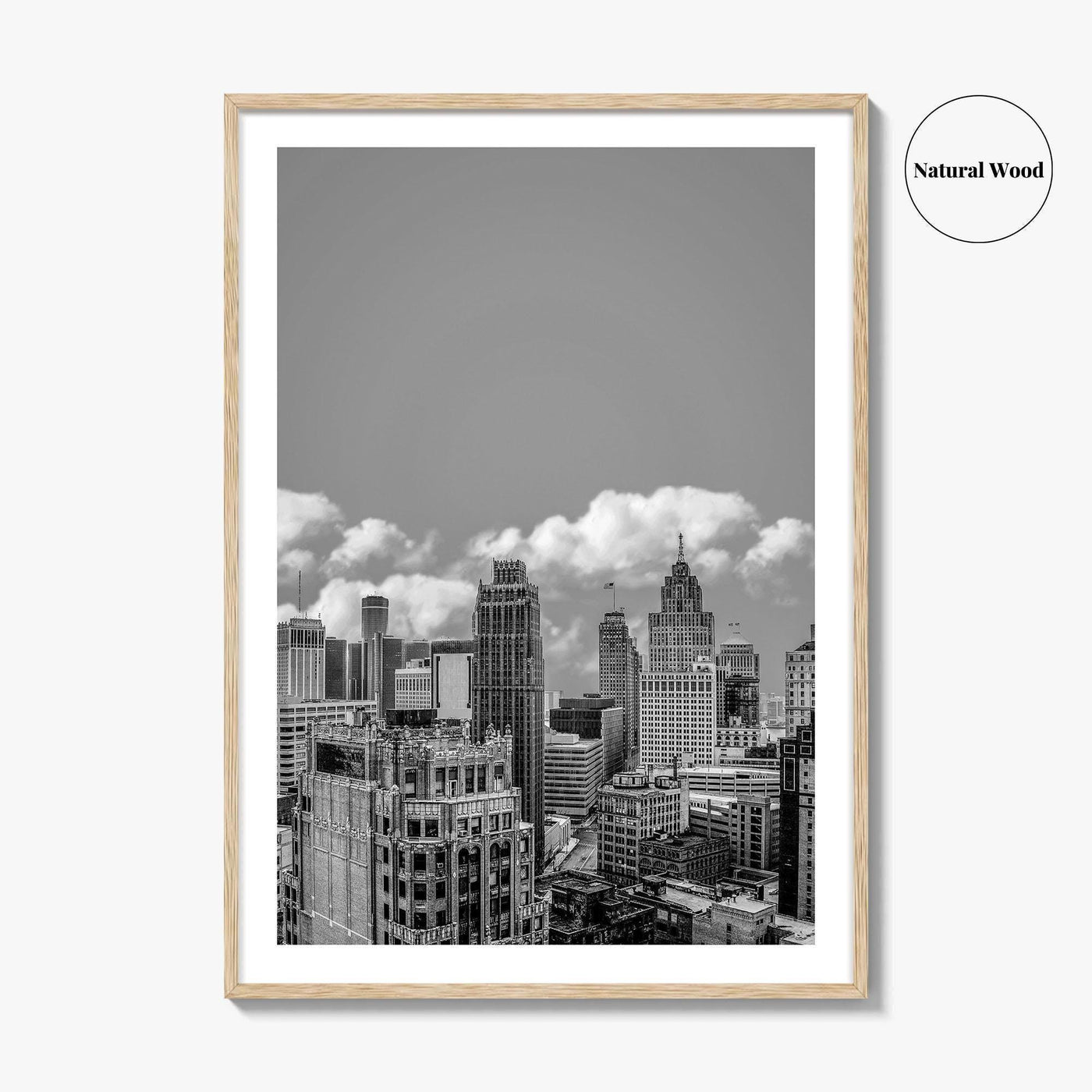 Detroit Skyline Black and White Fine Art Photo Print, Wall Decor Poster, Michigan USA