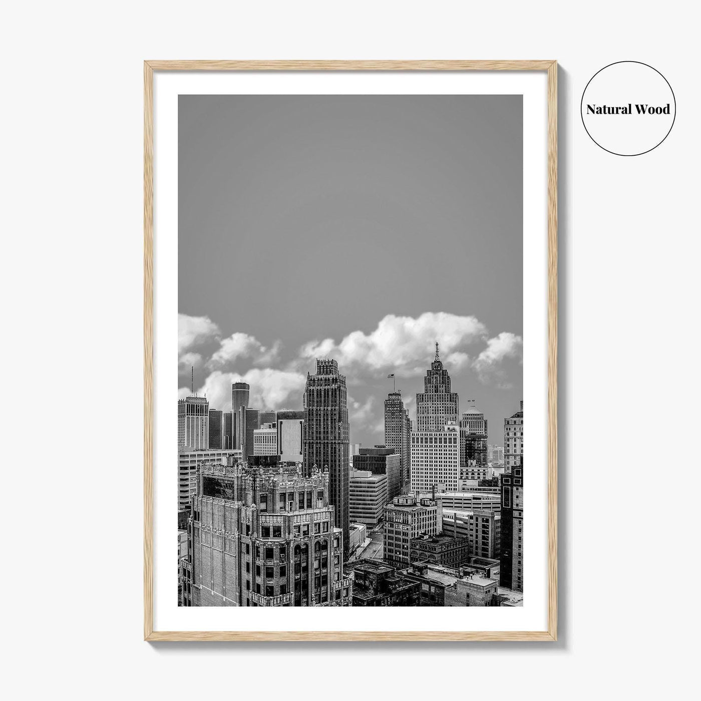 Detroit Skyline Black and White Fine Art Photo Print, Wall Decor Poster, Michigan USA