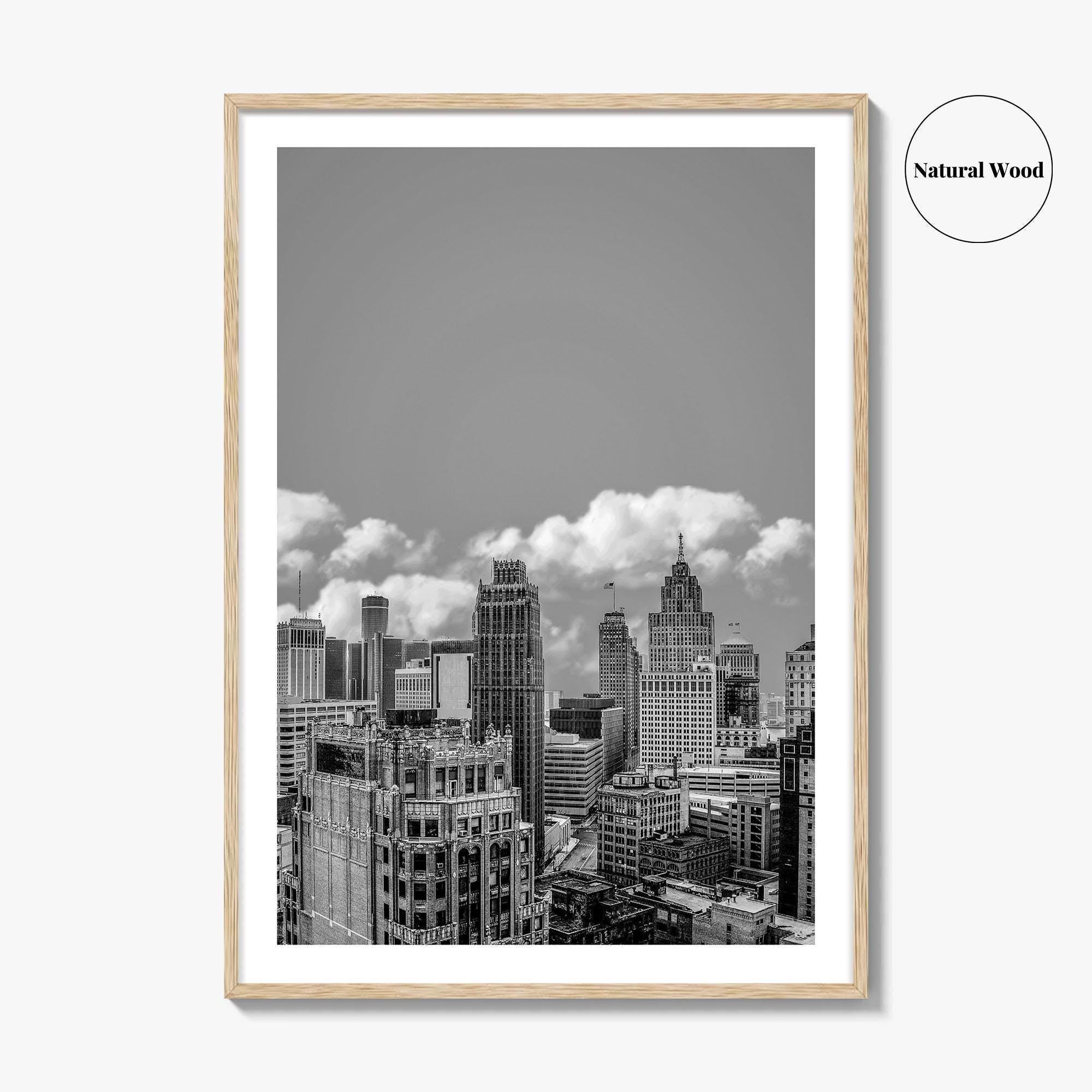Detroit Skyline Black and White Fine Art Photo Print, Wall Decor Poster, Michigan USA