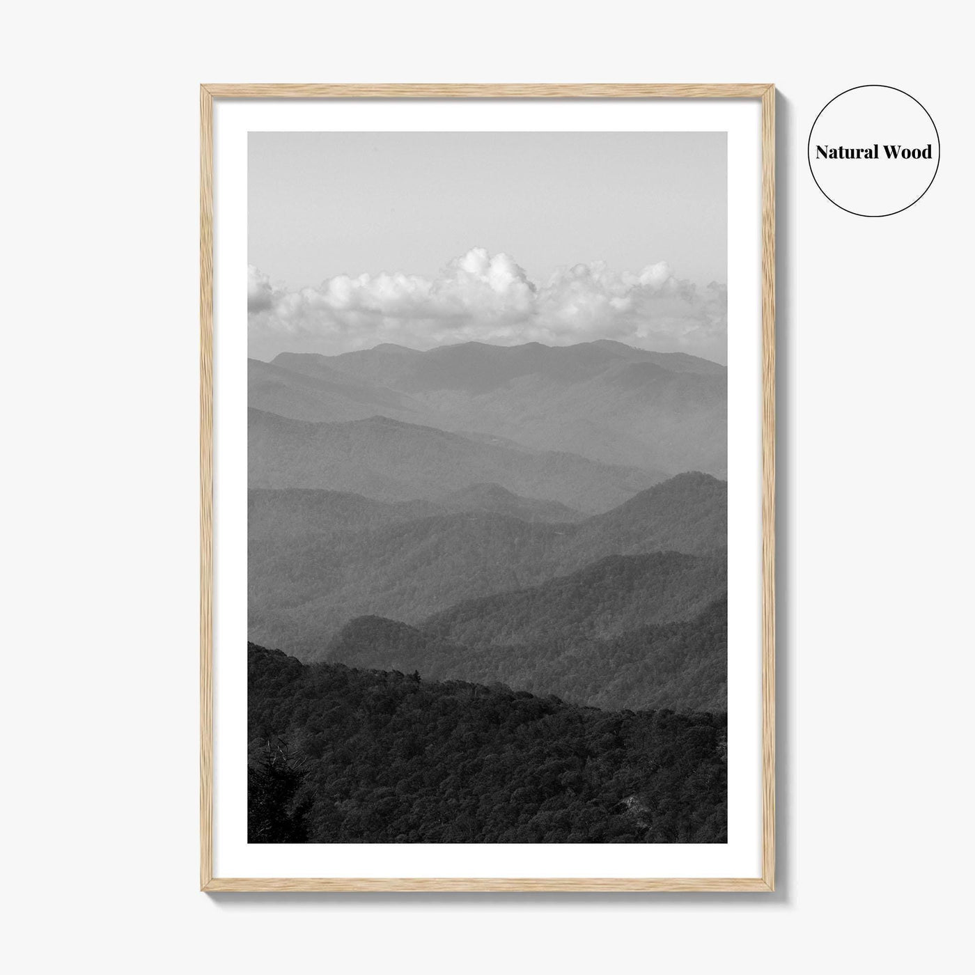 Blue Ridge Mountains Black and White Fine Art Photo Print, Smoky Mountains Poster