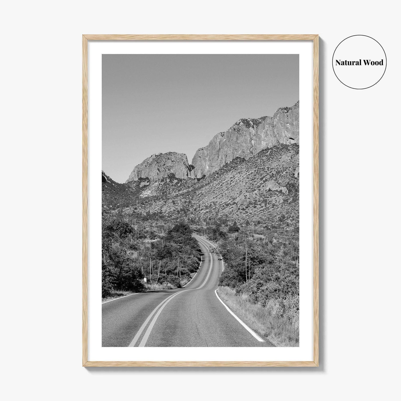 Big Bend National Park Black and White Fine Art Photo Print, Texas Road Poster
