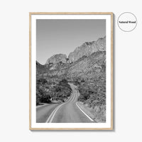 Big Bend National Park Black and White Fine Art Photo Print, Texas Road Poster