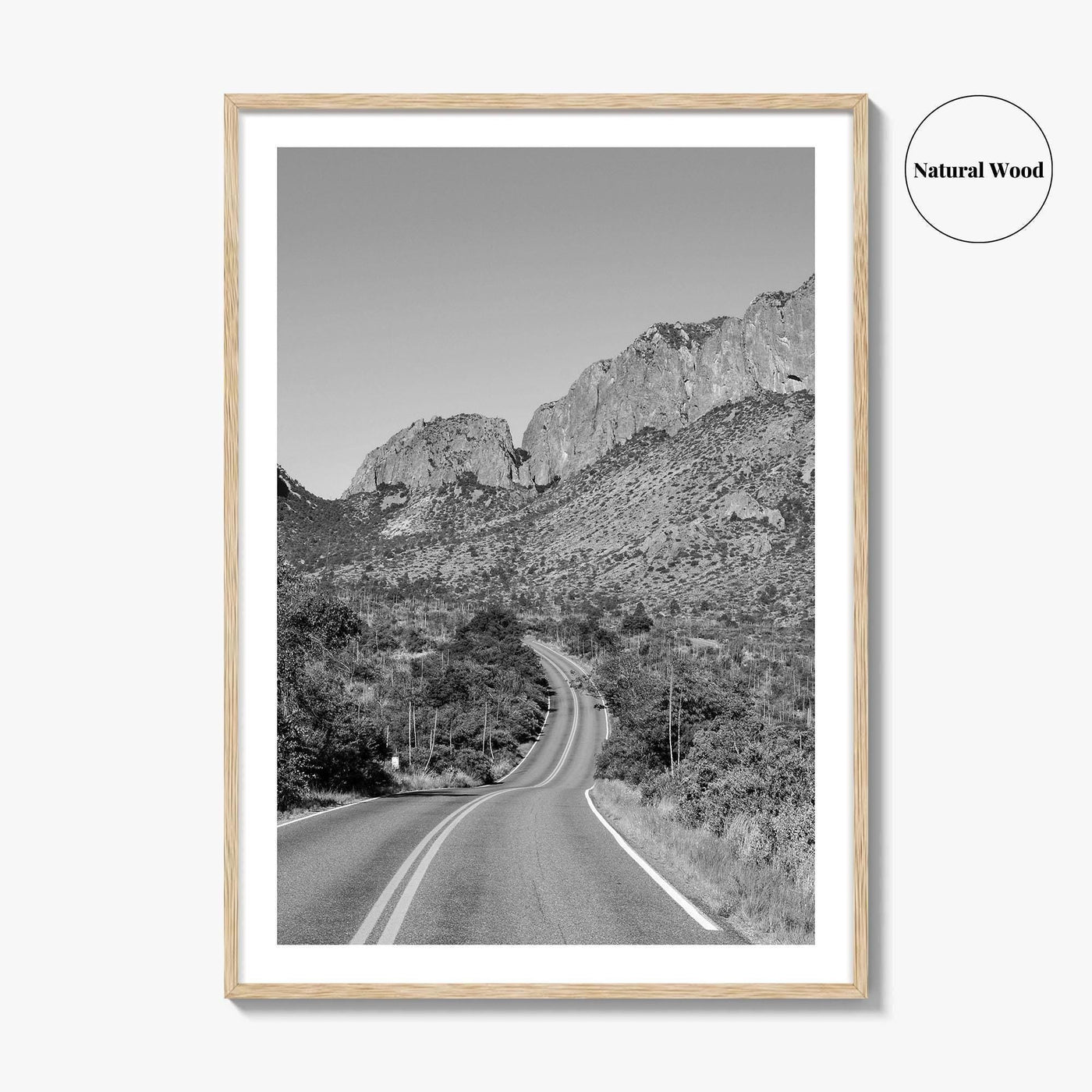 Big Bend National Park Black and White Fine Art Photo Print, Texas Road Poster