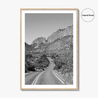Big Bend National Park Black and White Fine Art Photo Print, Texas Road Poster
