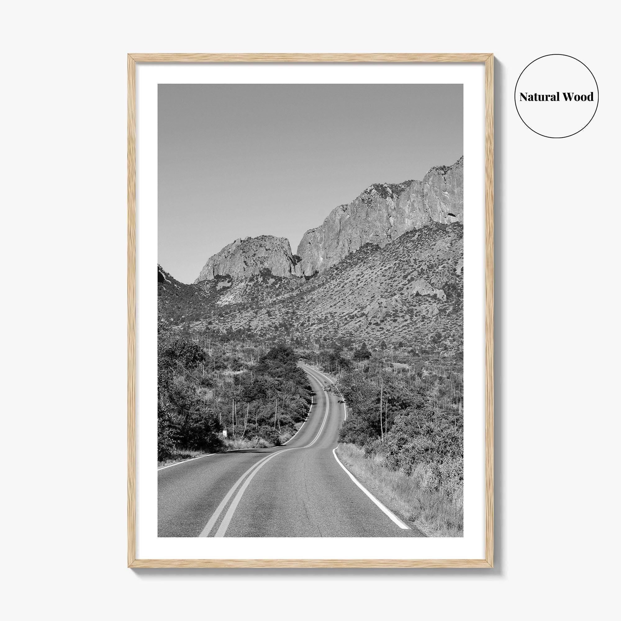 Big Bend National Park Black and White Fine Art Photo Print, Texas Road Poster
