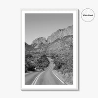 Big Bend National Park Black and White Fine Art Photo Print, Texas Road Poster