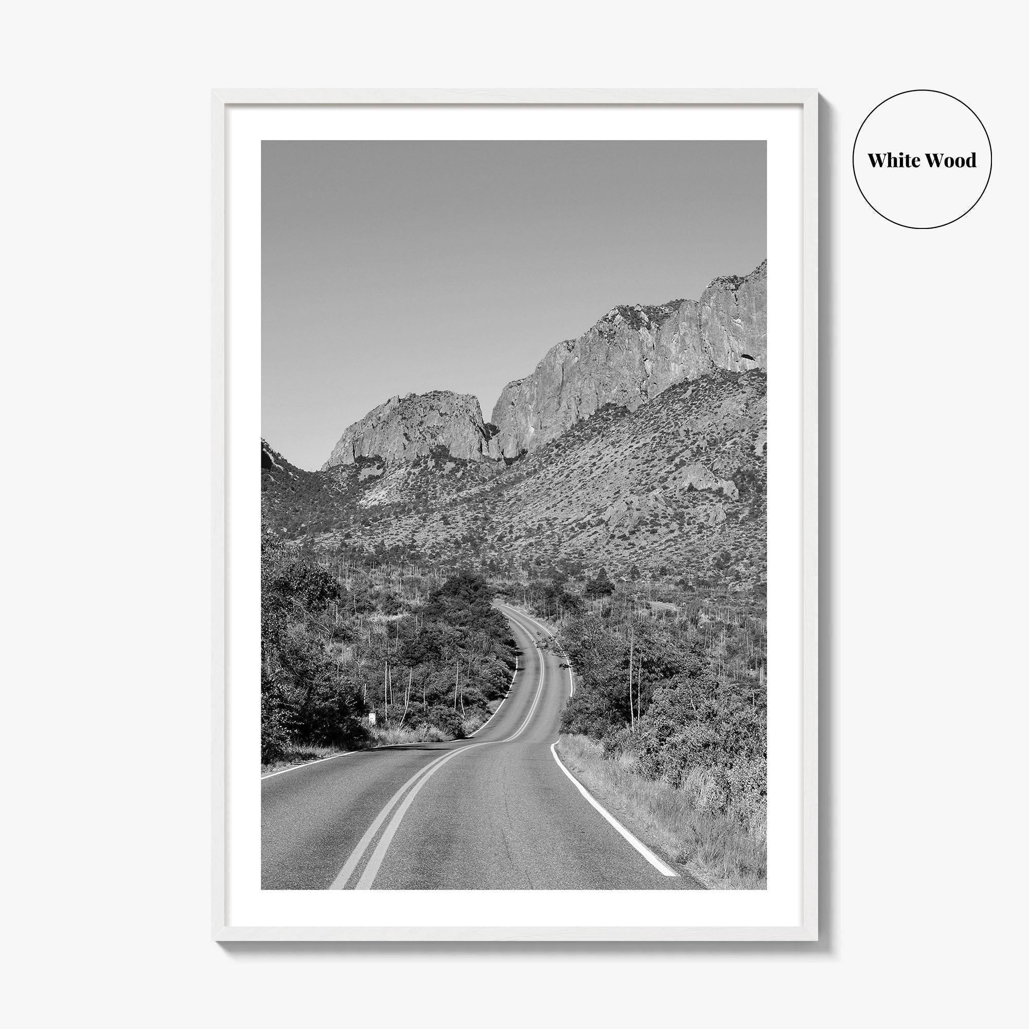 Big Bend National Park Black and White Fine Art Photo Print, Texas Road Poster